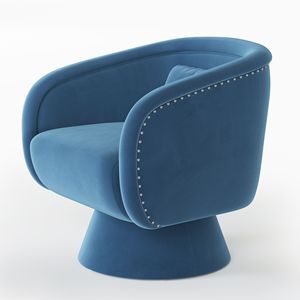 Poltrone Girevoli Blu Stile Mid-Century con Rotazione a 360 Gradi, Sedute Imbottite con Cuscino Lombare per Soggiorno - Product Image 5