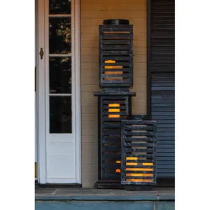 Modern Iron Candle Stand with Slatted Design for Home Decoration Durable Metal Lantern Style - Product Image 3