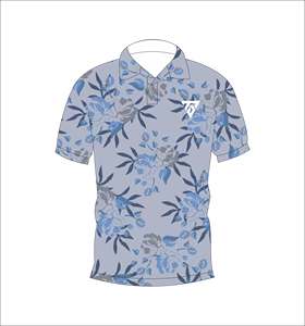 Mens Blue <b>Rose</b> Floral Print Polo Shirt Summer Short Sleeve Casual Collared Button <b>Top</b> Breathable Lightweight Tee - Product Image 1