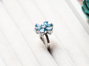 Natural Blue Topaz Flower Marquise-Cut Cluster <b>Statement</b> <b>Ring</b> In 925 Sterling Silver - Product Image 2