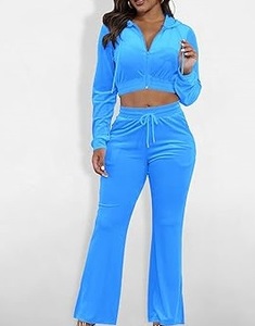 Wholesale Track Suit For Women Sexy Clubwear Breathable Baggy Joggers Set Crop Top Womens Zip Up <b>Velour</b> Velvet <b>Tracksuits</b> Set - Product Image 6