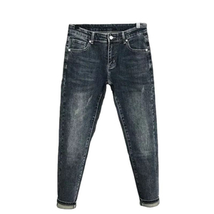 Jean droit slim noir taille haute pour homme, style décontracté en denim de coton délavé, collection automne 2026, très demandé, prix de gros - Product Image 5