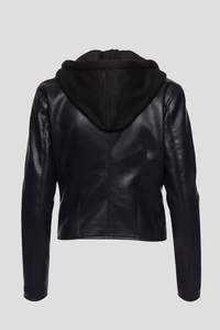 Women's Black PU Leather Hooded <b>Biker</b> <b>Jacket</b> Full Sleeve Zipper Closure Short Length Motorcycle Style Autumn Wear - Product Image 2