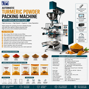 Machine d'emballage de poudre de curcuma haute précision avec remplisseur à vis sans fin servo pour un conditionnement VFFS rapide - Product Image 1
