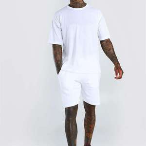Streetwear 360g Cotton Sportswear Gym Tracksuit And Short 2 Piece Washed Shorts <b>Track</b> Suit Men <b>T</b> Shirt Short Set - Product Image 2
