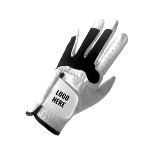 Manufacturer Branded Logo Two Tone Golf <b>Gloves</b> White <b>Black</b> Flexible Synthetic <b>Leather</b> Breathable Perforated Fingers Custom <b>Glove</b> - Product Image 1