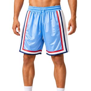 Custom Sky Blue <b>Mens</b> Basketball <b>Shorts</b> With <b>White</b> Red Side Panel Sport Training <b>Shorts</b> Elastic Waist Activewear Gym Fitness Wear - Product Image 1