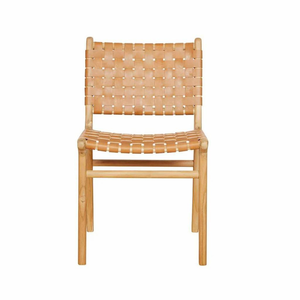 Chaise de salle à manger en cuir tressé de style moderne avec structure en teck pour l'ameublement de la maison et les ensembles de jardin - Product Image 3