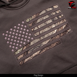 Sudadera con Capucha de Camuflaje para Mujer, Diseño de Corteza de Árbol y Color Marrón Oscuro, con Parche de la Bandera Estadounidense, para Caza al Aire Libre - Product Image 3