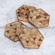 Juego de Posavasos Cuadrados de Madera Ecológicos Clásicos - Color/Tamaño/Logotipo Personalizables, Decoración de Mesa para Hogar/Oficina, Hechos a Mano - Product Image 3