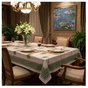 Mantel de Lino Estampado a Mano para 12 Personas - 180x340 cm, Lavable, Rectangular, para Comedor - Product Image 1