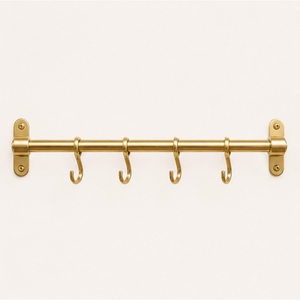 Handmade Luxury Solid Unlacquered Brass Pot Rail with S <b>Hooks</b> Wall Mounted <b>Kitchen</b> Utensil Hanging Organizer Rack for Pots Pans - Product Image 3