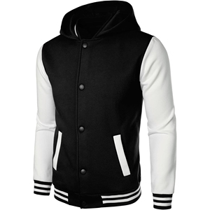 Custom Fleece <b>Varsity</b> Hooded <b>Jacket</b> <b>Men</b> Button Up Letterman <b>Bomber</b> <b>Jackets</b> Contrast Sleeve Baseball Hoodie Sweatshirt OEM - Product Image 2