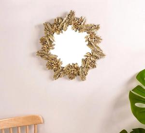 <b>Craft</b> India Overseas Golden Leaf Frame Round Wall <b>Mirror</b> Traditional Metal Art Durable Decorative Design for Anniversary - Product Image 4