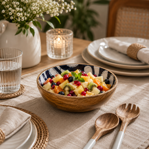 Tazón para Ensalada de Madera de Mango con Diseño Esmaltado, Hecho a Mano, Apto para Alimentos, Tazón de Madera para Servir, Tazón Moderno para Mezclar Frutas, Aperitivos y Pasta, Decoración para Cocina - Product Image 2