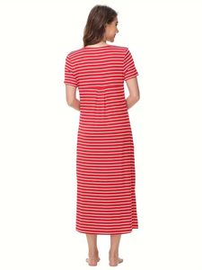 2026 Women's Animal Print 100% Cotton Breathable Super Soft Loose Jersey Fabric V-neck Short-Sleeve Sleep Dress Spring Summer - Product Image 4