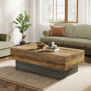 <b>Rustic</b> Modern 55-Inch Rectangular <b>Coffee</b> <b>Table</b> with Engineered Wood and Grey Base for Living Room, Reception and Hotel Lobby - Product Image 1