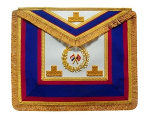 Tablier maçonnique Grand Rang, bleu et marron, avec emblème du drapeau brodé, pour la cérémonie - Product Image 4