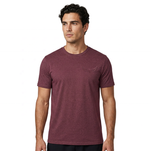 Men's Maroon Embossed Wing Logo Short Sleeve Cotton <b>T</b>-<b>Shirt</b> Regular Fit O-Neck Casual Jersey Knit - Product Image 2