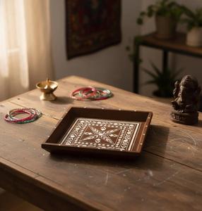 Bandeja de cocina con incrustaciones de hueso - Bandeja cuadrada de madera hecha a mano para sala de estar y mesa de comedor - Product Image 4