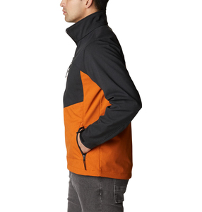 <b>Men's</b> Color Blocking <b>Windbreaker</b> Jacket Orange <b>Black</b> Zipper Casual Autumn Outerwear Fleece Stand Collar Regular Fit - Product Image 3
