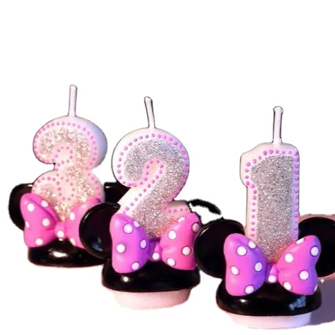 Orelhas do mouse da menina velas, sem fumo, número de aniversário da criança, velas decorativas de aniversário para decoração de bolo