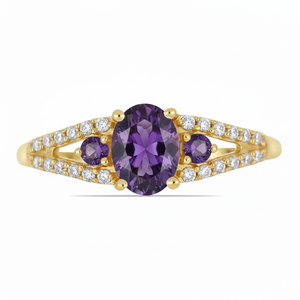 Three Stone Amethyst Luxury <b>Split</b> Shank Fine Jewelry <b>Rings</b> With Lab Grown Diamonds <b>Ring</b> 18k Gold Engagement <b>Ring</b> For Women - Product Image 2