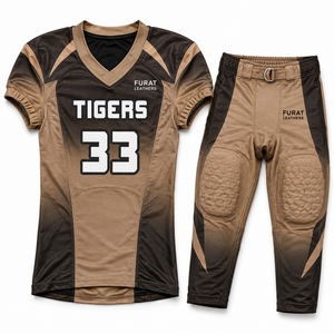 FURAT LEATHERS American Football Jersey Set Navy Yellow V-<b>Neck</b> Short Sleeve <b>Padded</b> Adult Unisex Uniform Moisture Wicking 3D 360g - Product Image 1