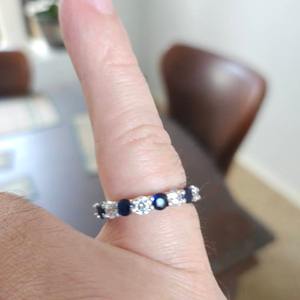Anillo de Eternidad Completo de Plata de Ley con Zafiro Azul y Diamantes, Anillo de Boda con Zafiro Azul y Diamantes Reales de Corte Redondo - Product Image 2