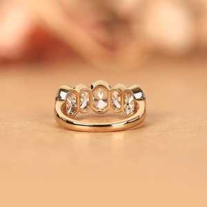 Luxury Oval Cut Diamond Bezel Set Five Stone Ring Lab Grown For Women's 14K Solid Gold Engagement Proposal Gift For Girlfriends - Product Image 5