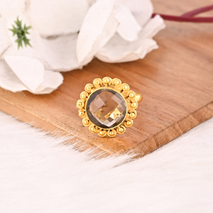 Natural Smoky <b>Quartz</b> Brass <b>Ring</b> Handmade Gemstone Jewelry for Women - Product Image 4