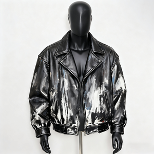 Veste universitaire pour homme PIHA SPORTS, couleur verte, col montant, décontractée, en cuir véritable, coupe classique, style motard, pour l'hiver - Product Image 4