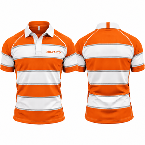 Polo de rugby personnalisé orange pour hommes et femmes, 100% polyester, respirant, séchage rapide, évacuation de l'humidité, maillot de rugby, polo de sport - Product Image 1