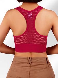 Seamless <b>Mesh</b> Panel Racerback Sports Bra High Elasticity Ribbed Underbust Running Fitness Yoga <b>Crop</b> Tank <b>Top</b> Women Activewear - Product Image 4
