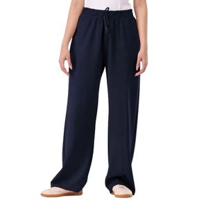 <b>Women's</b> <b>Navy</b> <b>Blue</b> Wide Leg Drawstring Pants Elastic Waist Loose Fit Casual Lounge Trousers Soft Relaxed Everyday Wear <b>Women</b> - Product Image 1