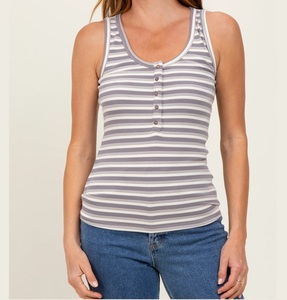 Latest Design Good Quality Striped Print Fashionable Short Sleeve Maternity T-Shirt Buttons Pregnancy Wear Summer 100% Cotton - Product Image 1