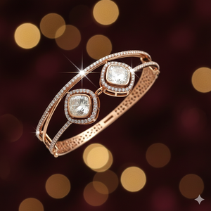 Bracelet pour femme en or rose 18 carats avec diamants en moissanite - Bracelet à charnière en diamants naturels style Polki - Product Image 2