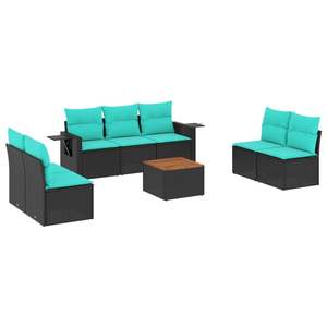 8 Piece Patio <b>Sofa</b> Set with <b>Cushions</b> <b>Black</b> Poly Rattan - Product Image 2