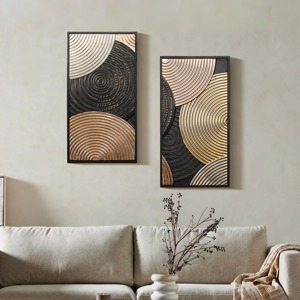 Ensemble de 2 panneaux décoratifs muraux en métal gris, feuillage, décoration rectangulaire moderne à suspendre - Product Image 6
