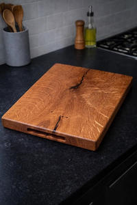 Tabla de cortar de buena calidad de madera de acacia, olivo y bambú con asa, procedente de la India. - Product Image 3