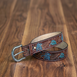 Western <b>Leather</b> <b>Belt</b> Tooled Western Floral Engraved <b>Leather</b> <b>Belt</b> 100% Genuine Full Grain Cowhide with Snaps 1.5 Wide Cowboy <b>Belt</b> - Product Image 3