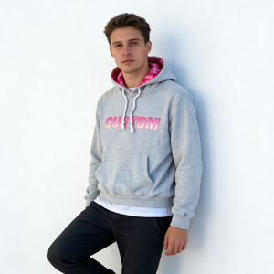 Sudadera Casual de Invierno para Hombre, Ecológica, Vintage, 100% Algodón, Gris, Tejido Suave, Doble Capa, Forro Rosa, con Bolsillo y Estampado de Letras Personalizado - Product Image 5