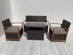 Juego de Muebles de Ratán de Primera Calidad para Exteriores, Hecho en Vietnam, 4 Piezas con Cojín Gris para Jardín, Sala de Estar, Diseño Contemporáneo - Product Image 3