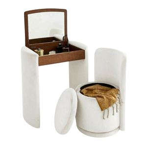 Tocador de Maquillaje al por Mayor, Mini Tocador Tapizado Personalizado con Espejo y Taburete, Mueble de Baño de Madera al por Mayor - Product Image 5