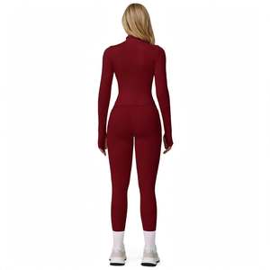 Ensemble de sport deux pièces STAR SPEED pour femme, col roulé, fermeture éclair frontale, taille haute, sans couture, ajusté, respirant, pour yoga, amincissant la taille - Product Image 3