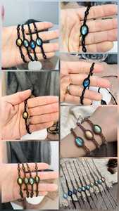 Handmade Boho Macrame <b>Bracelet</b> with Natural Labradorite Oval Cabochon - <b>Adjustable</b> Cord Slide Knot Statement <b>Bracelet</b> Wholesale - Product Image 5