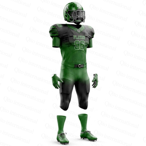Uniformes de Fútbol Americano Personalizados al por Mayor, Conjunto de Jersey y Pantalones Sublimados en Verde y Negro, Fabricante al por Mayor - Product Image 4