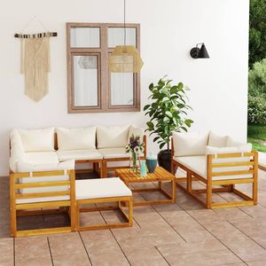 Set Lounge da Giardino con Struttura in Legno Naturale e Cuscini Color Crema - Product Image 1