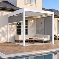 Pergola autoportante en aluminium bioclimatique à lames orientables avec écrans zip et éclairage LED pour piscine, jardin et villa