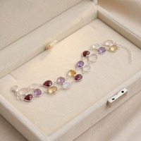 Bracelet Unisexe Multi-Perles en Améthyste, Grenat, Quartz Rose et Citrine, en Argent Sterling 925, Sertissage Clos, Minimaliste, Réglable, Idéal Cadeau